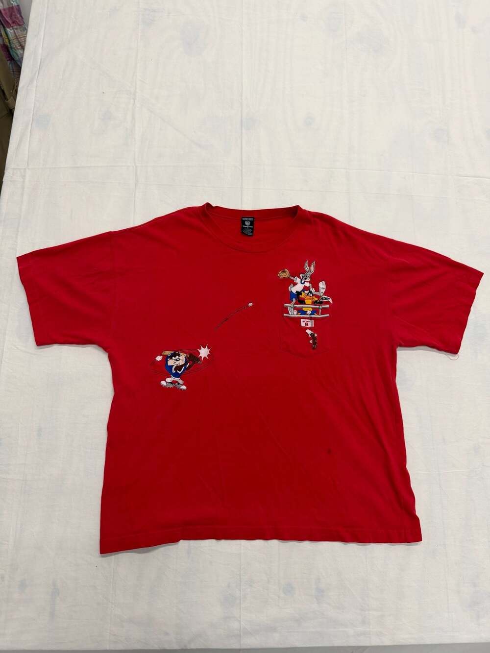 Vintage Warner Bros Studio Store Looney Tunes Baseball Embroidered Pocket T-Shir